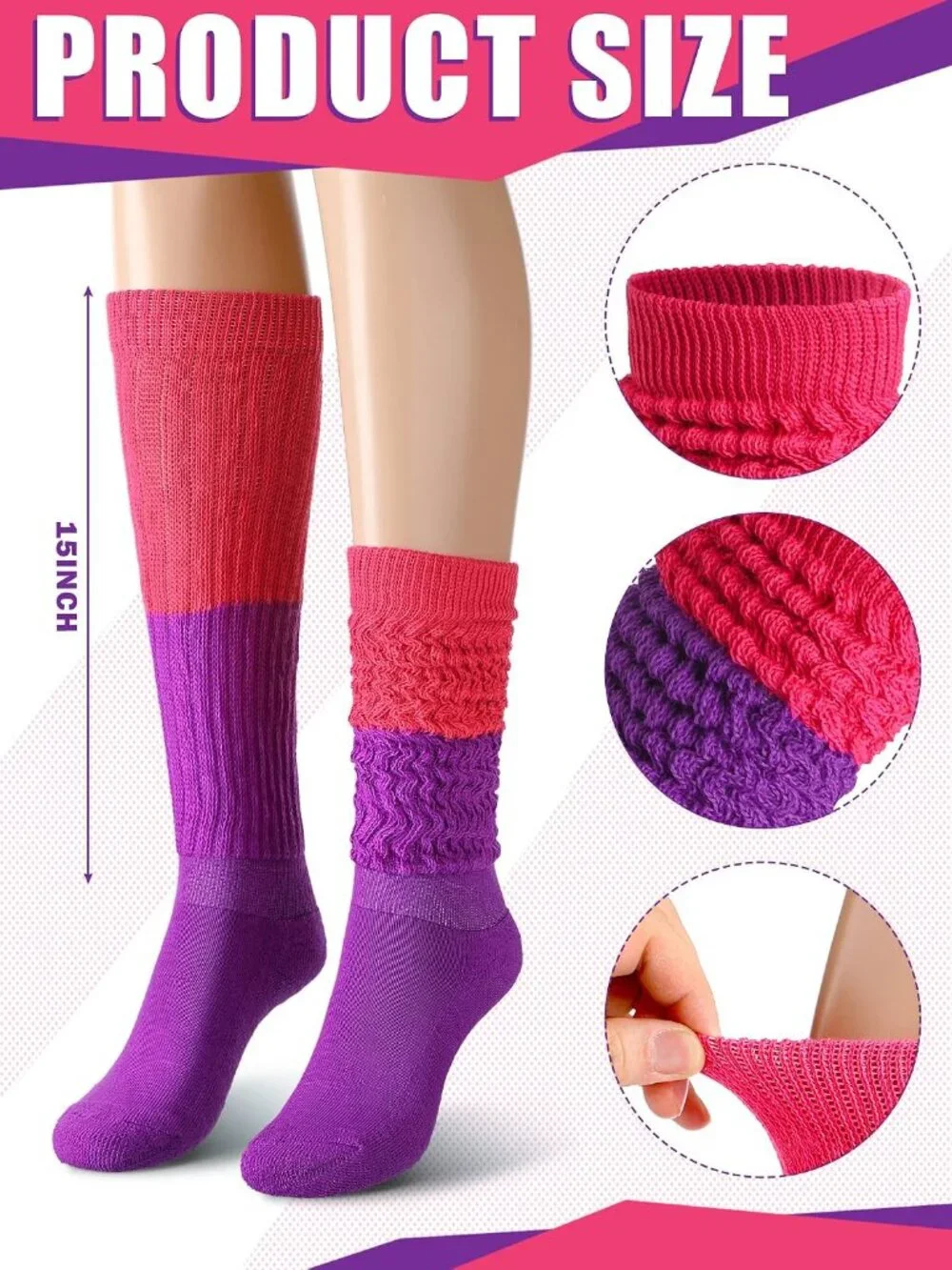 🧦Women's Mix Colour 4 Pairs Neon Slouch Socks Scrunch Socks Athletic Slouchy